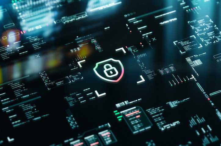 Network security graphic user interface background demonstrating ISO/IEC 27032:2023 cybersecurity controls.