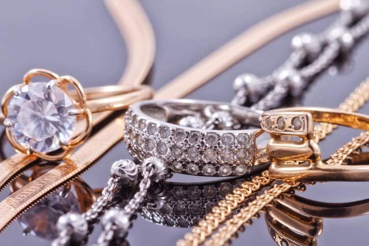 Gold, silver, and diamond jewelry adhering to ASTM F2999-19.