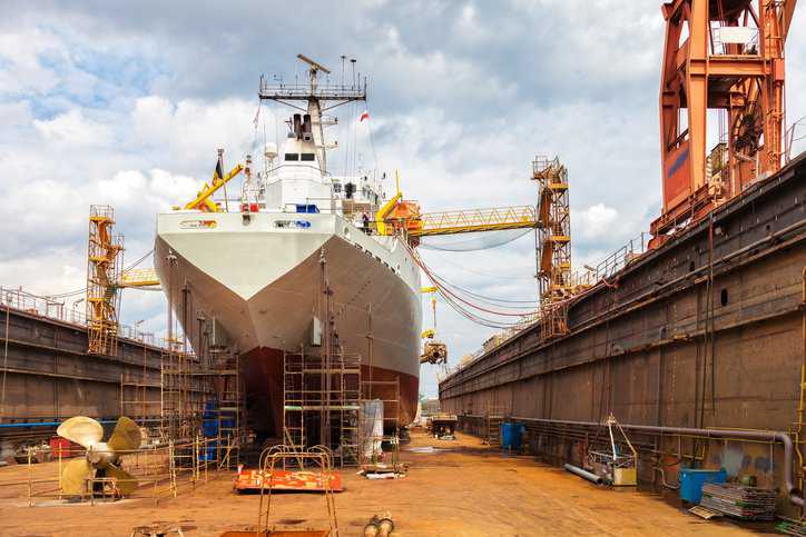 Big commercial ship's hull structure getting constructed adhering to ASTM F2016-00(2018).