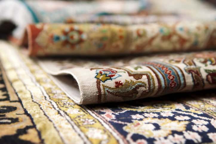 Persian rugs made out silk carpet fibers that adheres to ISO 18168:2015 textile flooring testing requirements.