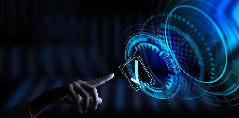 Finger reaching for blue digital checkmark to represent conformity assessment.