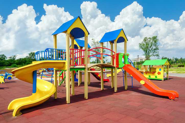 Outdoor public-use playground set for children to use that adheres to CSA Z614-2020.