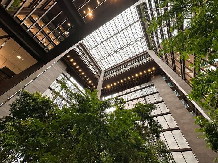 Healthy commercial building with energy efficient lighting that adheres to ANSI/IES LP-9-20.