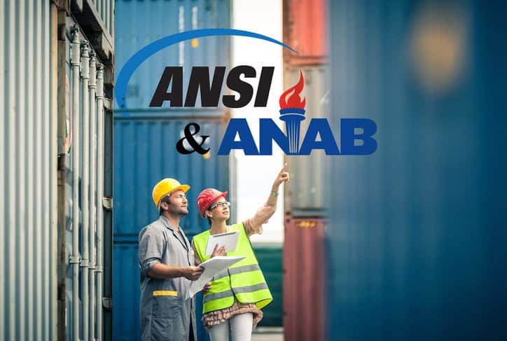 Image depicting ANSI (American National Standards institute) and ANAB (ANSI National Accreditation Board) are different organizations.