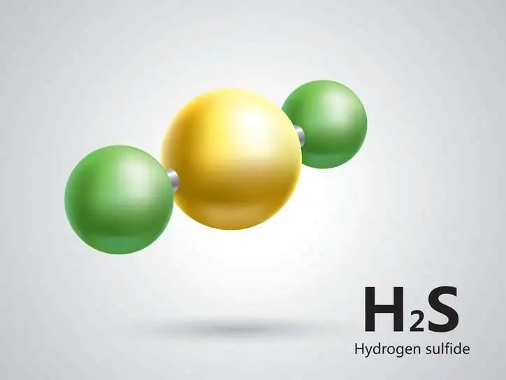 Hydrogen sulfide (H2S) molecular graphic, which is handled through training programs in ANSI/ASSP Z390.1-2024.