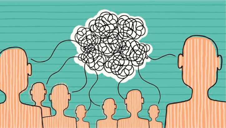 Many people trying to communicate but speaking different languages with scribble bubble.