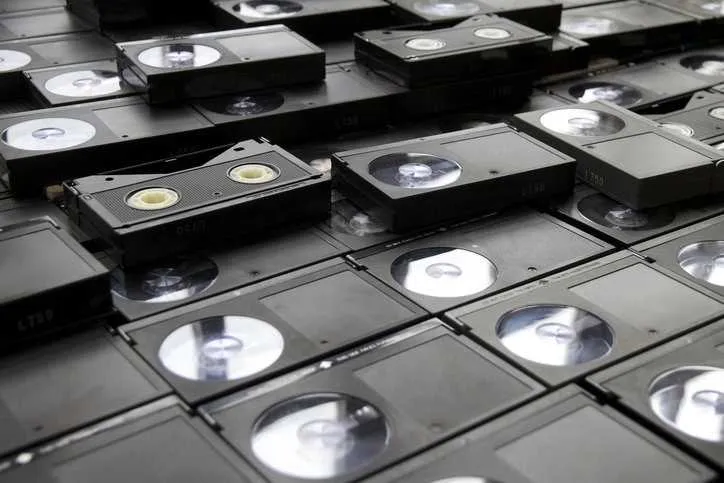 From the 1970s and 80s, a collection of old Betamax video tapes used to record TV