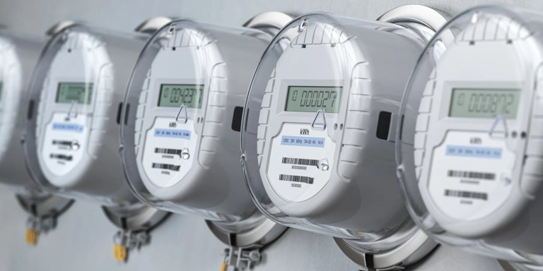 Line up of 4 ANSI C12.1-2026 watthour smart meters.