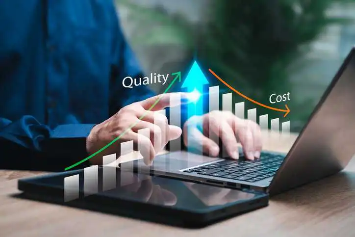 Organization implementing accreditation best practices, which in turn improves quality and reduces costs as seen in the company's data being accessed by an employee.
