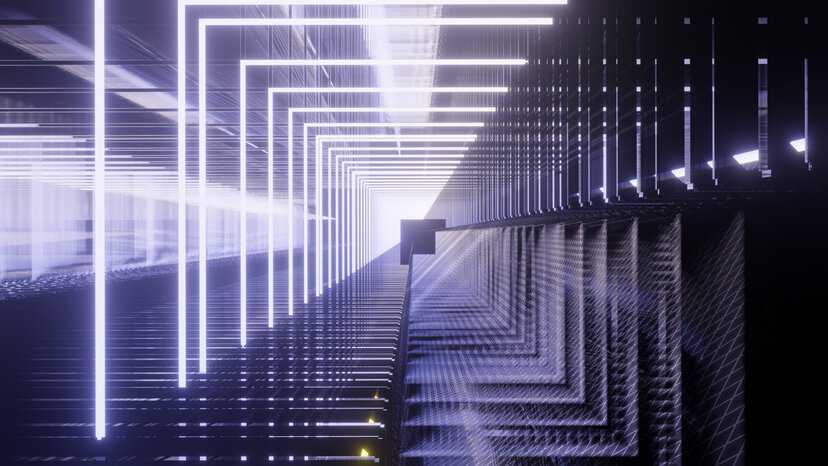 Metallic purple boxes and light representing the structure of ISO management system and conformity assessment standards.