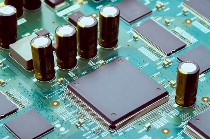 Close up of a high-tech electronic parts and microprocessors on the high-speed circuit board, which adheres to IPC-2251.