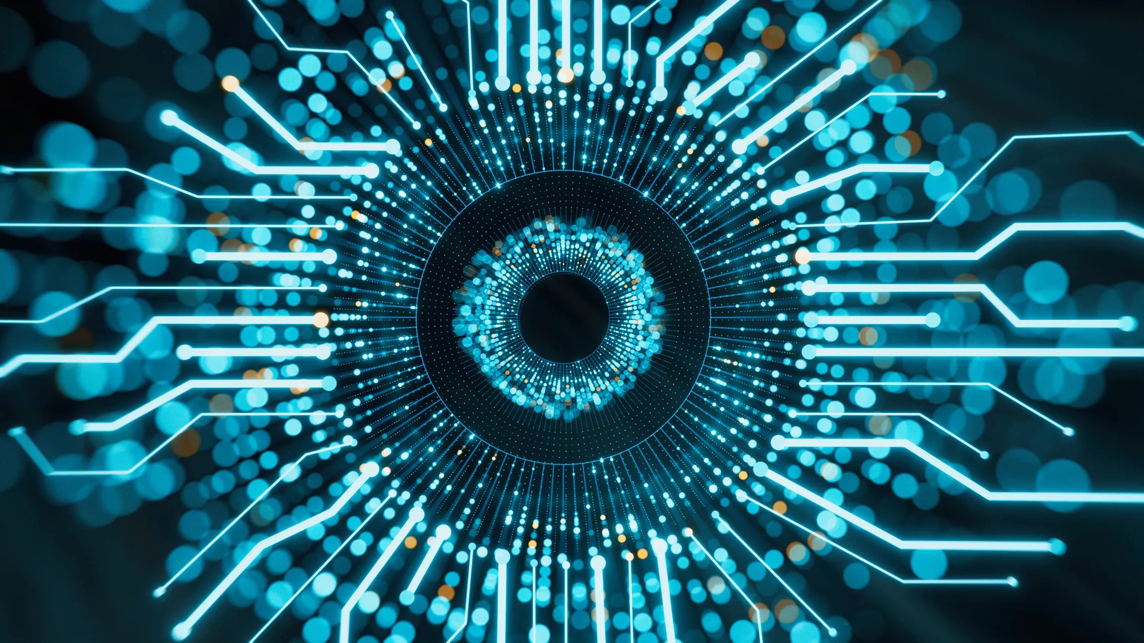 Blue digital AI concept that looks like an eye to demonstrate one of the seven types.