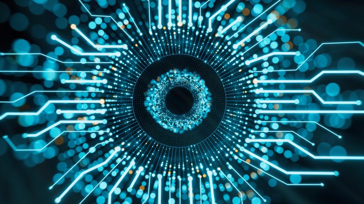 Blue digital AI concept that looks like an eye to demonstrate one of the seven types.