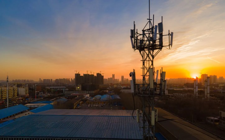 Cell phone tower at sunset in china.