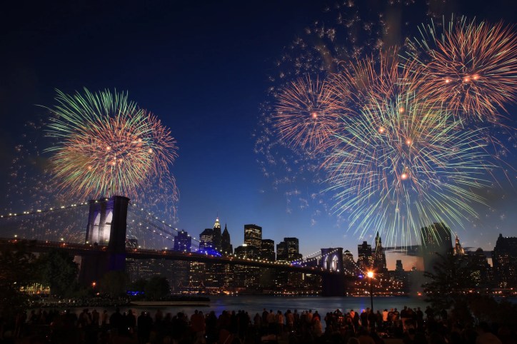 Elaborate fireworks display in NYC that adhere to ISO 21583:2020 safety guidelines.
