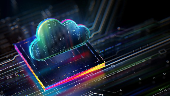 Cloud computing concept with purple light for Microsoft Azure Certification.