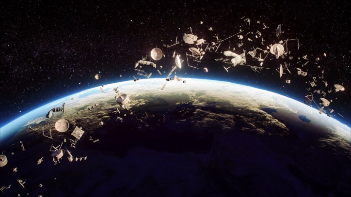 Trash in space (defunct satellites, spent rocket stages, fragments from collisions, and tiny flecks of paint) in Earth's orbit needing to ISO 24113:2023 space debris mitigation requirements.