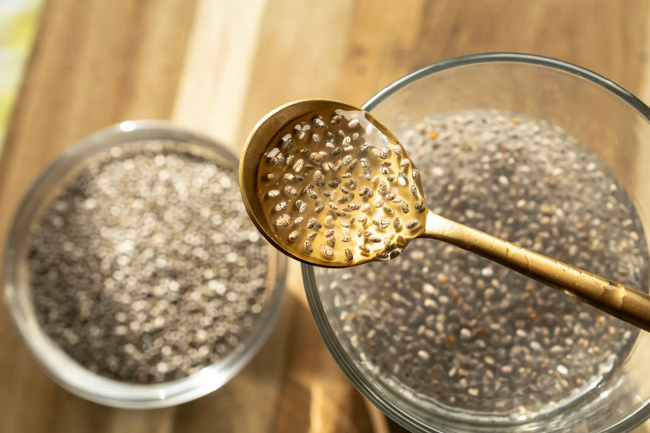 Chia seed mucilage (chia seeds mixed with water) in a bowl that adhere to ASTM D882-10 and ASTM E96 testing protocols.