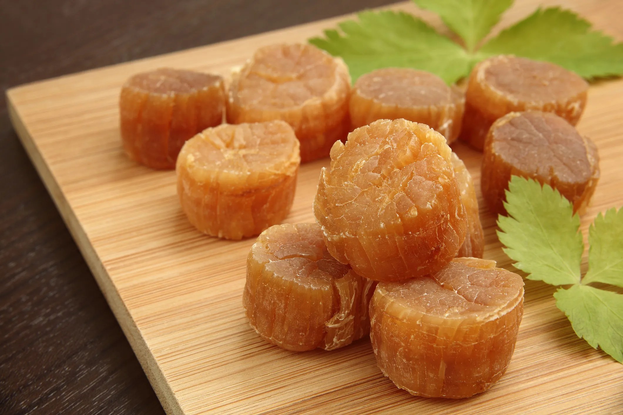 Preserved dry scallops showcasing their natural beige tones.