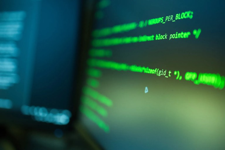 Illustration of green coding and ISO 14001 principles, showing energy-efficient software development, reduced carbon footprint, and sustainable tech practices.