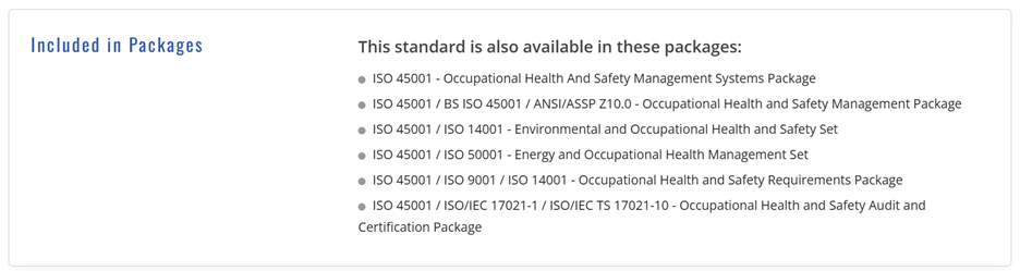 ISO 45001 Included in Packages box
