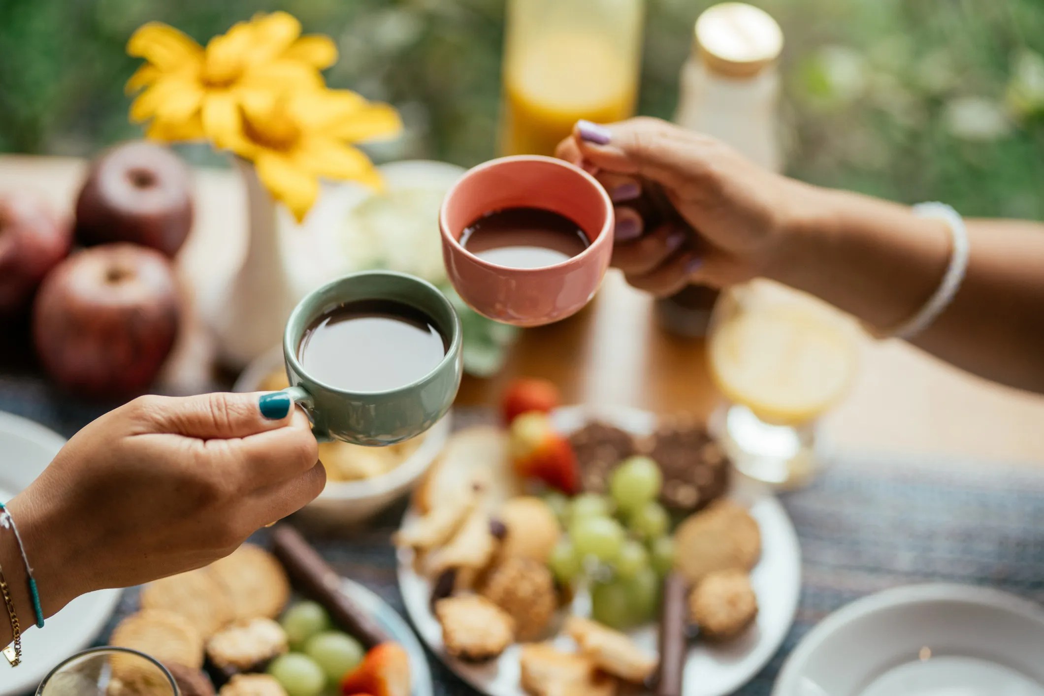 Coffee paired with a healthy breakfast to balance blood sugar and reduce digestive issues