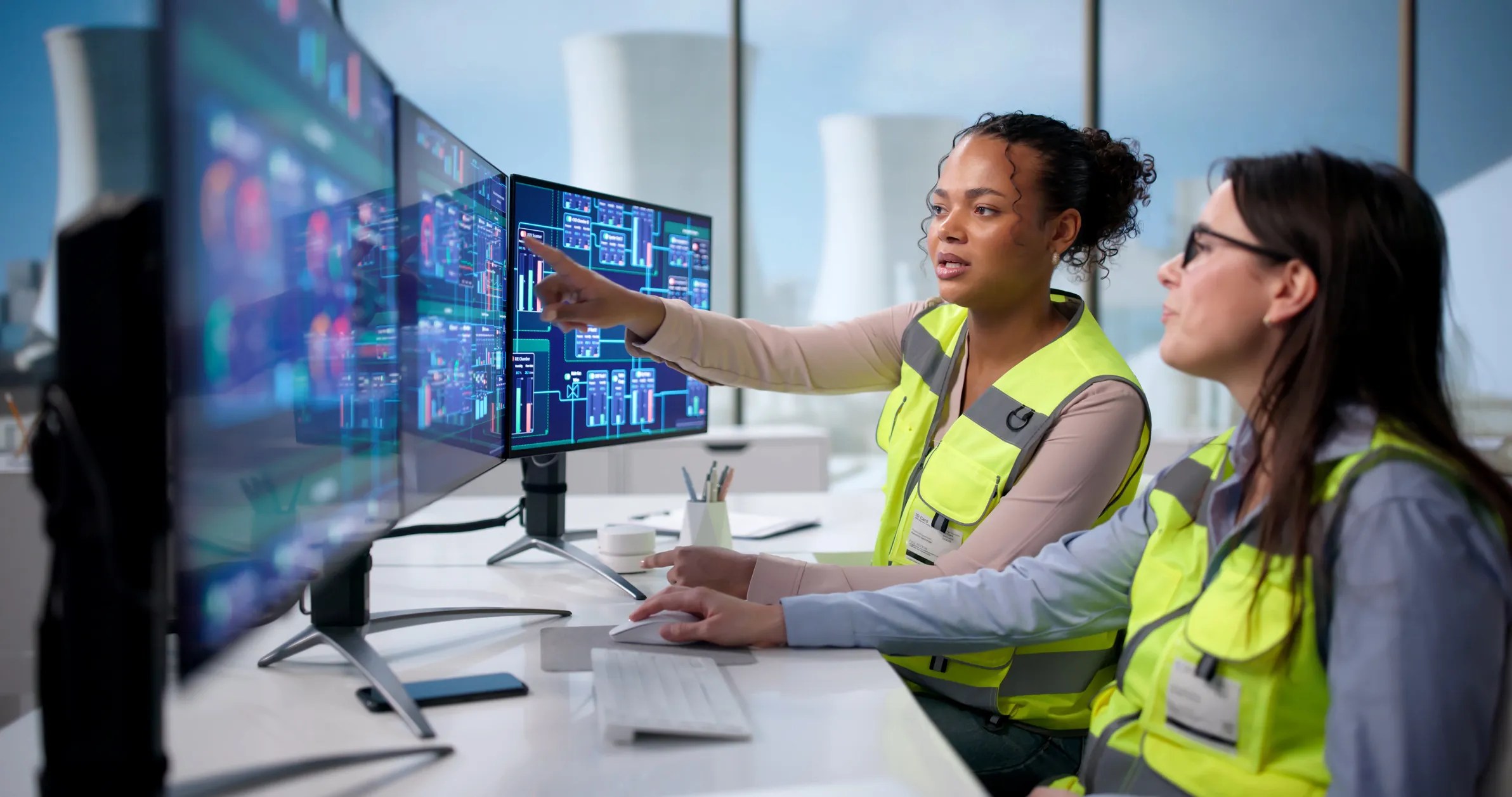 Engineer reviewing technical software interface with data charts, highlighting usability, reliability, and user-focused design in engineering applications.