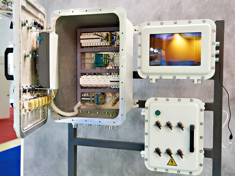 Explosion-protected (Ex) electrical equipment installed in an industrial hazardous area, illustrating IEC 60079-0 safety requirements for explosive atmospheres.