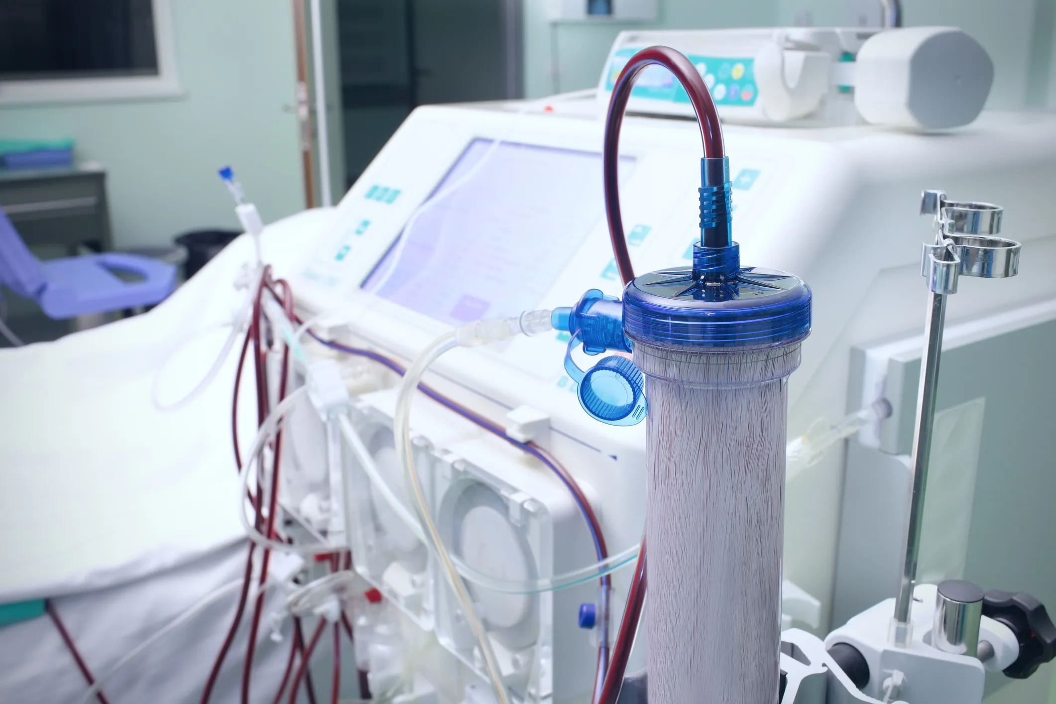 Hemodialysis water treatment system used to purify water for safe dialysis care following ANSI/AAMI/ISO 23500-2:2024 requirements.