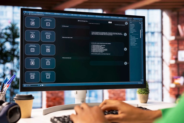 Person interacting with a user-friendly software interface featuring clear navigation, labeled controls, and accessible design elements, illustrating ANSI/HFES 200-2008 human factors principles.